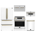 Forno 5-Piece Appliance Package - 30-Inch Induction Range, Under Cabinet Range Hood, French Door Refrigerator, Dishwasher, and 30-Inch Microwave Drawer in White with Antique Brass Trim