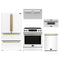 Forno 5-Piece Appliance Package - 30-Inch Induction Range, Under Cabinet Range Hood, French Door Refrigerator, Dishwasher, and 30-Inch Microwave Drawer in White with Antique Brass Trim