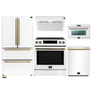 Forno 5-Piece Appliance Package - 30-Inch Induction Range, Under Cabinet Range Hood, Refrigerator, Dishwasher, and 30-Inch Microwave Oven in White with Antique Brass Trim