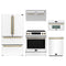 Forno 5-Piece Appliance Package - 30-Inch Espresso Donatello Induction Range, Under Cabinet Range Hood, Refrigerator, Dishwasher, and 30-Inch Microwave Oven in White with Antique Brass Trim
