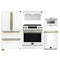 Forno 5-Piece Appliance Package - 30-Inch Induction Range, Under Cabinet Range Hood, Refrigerator, Dishwasher, and  Microwave Drawer in White with Antique Brass Trim