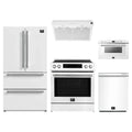 Forno 5-Piece Appliance Package - 30-Inch Induction Range, Under Cabinet Range Hood, Refrigerator, Dishwasher, and Microwave Drawer in White with Stainless Steel Trim