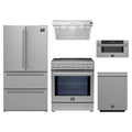 Forno 5-Piece Appliance Package - 30-Inch Leonardo Espresso Induction Range, Under Cabinet Range Hood, French Door Refrigerator, Dishwasher, and 30-Inch Microwave Drawer in Stainless Steel
