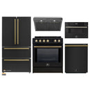 Forno 5-Piece Appliance Package - 30-Inch Induction Range, Under Cabinet Range Hood, French Door Refrigerator, Dishwasher, and 30-Inch Microwave Drawer in Black with Antique Brass Trim
