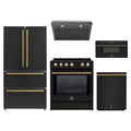 Forno 5-Piece Appliance Package - 30-Inch Leonardo Espresso Induction Range, Under Cabinet Range Hood, French Door Refrigerator, Dishwasher, and 30-Inch Microwave Drawer in Black with Antique Brass Trim