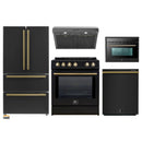 Forno 5-Piece Appliance Package - 30-Inch Inducton Range, Under Cabinet Range Hood, Refrigerator, Dishwasher, and 24-Inch Microwave Oven in Black with Antique Brass Trim
