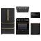 Forno 5-Piece Appliance Package - 30-Inch Induction Range, Under Cabinet Range Hood, French Door Refrigerator, Dishwasher, and Microwave Drawer in Black with Antique Brass Trim