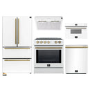 Forno 5-Piece Appliance Package - 30-Inch Induction Range, Under Cabinet Range Hood, French Door Refrigerator, Dishwasher, and 30-Inch Microwave Drawer in White with Antique Brass Trim