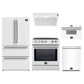 Forno 5-Piece Appliance Package - 30-Inch Induction Range, Under Cabinet Range Hood, French Door Refrigerator, Dishwasher, and 30-Inch Microwave Drawer in White with Stainless Steel Trim