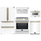 Forno 5-Piece Appliance Package - 30-Inch Induction Range, Under Cabinet Range Hood, French Door Refrigerator, Dishwasher, and Microwave Drawer in White with Antique Brass Trim
