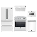 Forno 5-Piece Appliance Package - 30-Inch Induction Range, Under Cabinet Range Hood, French Door Refrigerator, Dishwasher, and Microwave Drawer in White with Stainless Steel Trim