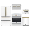 Forno 5-Piece Appliance Package - 30-Inch Leonardo Espresso Induction Range, Under Cabinet Range Hood, French Door Refrigerator, Dishwasher, and Microwave Drawer in White with Antique Brass Trim
