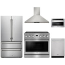 Thor Kitchen A-Series 5-Piece Appliance Package - 36-Inch Electric Range, Wall Mount Range Hood, Refrigerator, Dishwasher, and Microwave in Stainless Steel