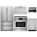 Thor Kitchen A-Series 5-Piece Appliance Package - 36-Inch Electric Range, Under Cabinet Range Hood, Refrigerator, Dishwasher, and Microwave in Stainless Steel