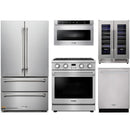 Thor Kitchen A-Series 5-Piece Appliance Package - 30-Inch Propane Gas Range, Refrigerator, Dishwasher, Microwave, and Wine Cooler in Stainless Steel