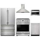 Thor Kitchen A-Series 5-Piece Appliance Package - 30-Inch Propane Gas Range, Wall Mount Range Hood, Refrigerator, Dishwasher, and Microwave in Stainless Steel