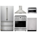Thor Kitchen A-Series 5-Piece Appliance Package - 30-Inch Propane Gas Range, Wall Mount Range Hood, Refrigerator, Dishwasher, and Microwave in Stainless Steel