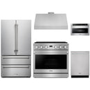 Thor Kitchen A-Series 5-Piece Appliance Package - 36-Inch Propane Gas Range, Under Cabinet Range Hood, Refrigerator, Dishwasher, and Microwave in Stainless Steel
