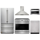 Thor Kitchen A-Series 5-Piece Appliance Package - 36-Inch Propane Gas Range, Wall Mount Range Hood, Refrigerator, Dishwasher, and Microwave in Stainless Steel