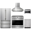 Thor Kitchen A-Series 5-Piece Appliance Package - 36-Inch Propane Gas Range, Pro-Style Wall Mount Range Hood, Refrigerator, Dishwasher, and Microwave in Stainless Steel