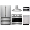 Thor Kitchen A-Series 5-Piece Appliance Package - 36-Inch Propane Gas Range, Pro-Style Wall Mount Range Hood, Refrigerator, Dishwasher, and Microwave in Stainless Steel