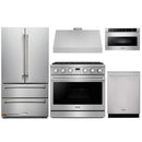 Thor Kitchen A-Series 5-Piece Appliance Package - 36-Inch Gas Range, Under Cabinet Range Hood, Refrigerator, Dishwasher, and Microwave in Stainless Steel