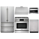 Thor Kitchen A-Series 5-Piece Appliance Package - 36-Inch Gas Range, Under Cabinet Range Hood, Refrigerator, Dishwasher, and Microwave in Stainless Steel