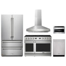 Thor Kitchen A-Series 5-Piece Appliance Package - 48-Inch Propane Gas Range, Pro-Style Wall Mount Range Hood, Refrigerator, Dishwasher, and Microwave in Stainless Steel