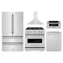ZLINE 5-Piece Appliance Package - 30-Inch Classic Dual Fuel Range, Wall Mount Range Hood, 36-Inch French Door Refrigerator, Dishwasher, and 30-Inch Microwave Drawer in Stainless Steel