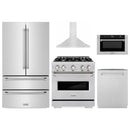 ZLINE 5-Piece Appliance Package - 30-Inch Dual Fuel Range, Hood, Refrigerator, Dishwasher, and Microwave Drawer in Stainless Steel