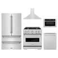 ZLINE 5-Piece Appliance Package - 30-Inch Dual Fuel Range, Hood, Refrigerator, Dishwasher, and Microwave Drawer in Stainless Steel