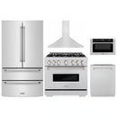 ZLINE 5-Piece Appliance Package - 36-Inch Dual Fuel Range, Hood, Refrigerator, Dishwasher, and Microwave Drawer in Stainless Steel