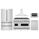 ZLINE 5-Piece Appliance Package - 48-Inch Classic Dual Fuel Range, Wall Mount Range Hood, 36-Inch French Door Refrigerator, Dishwasher, and 30-Inch Microwave Drawer in Stainless Steel