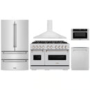 ZLINE 5-Piece Appliance Package - 48-Inch Dual Fuel Range, Hood, Refrigerator, Dishwasher, and Microwave Drawer in Stainless Steel