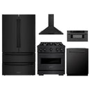 ZLINE 5-Piece Appliance Package - 30-Inch Classic Dual Fuel Range, Wall Mount Range Hood, 36-Inch French Door Refrigerator, Dishwasher, and 30-Inch Microwave Drawer in Black Stainless Steel