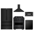 ZLINE 5-Piece Appliance Package - 30-Inch Classic Dual Fuel Range, Wall Mount Range Hood, 36-Inch French Door Refrigerator, Dishwasher, and 30-Inch Microwave Drawer in Black Stainless Steel