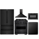ZLINE 5-Piece Appliance Package - 30-Inch Dual Fuel Range, Hood, Refrigerator, Dishwasher, and Microwave Drawer in Black Stainless Steel