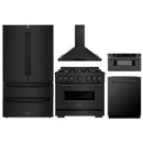 ZLINE 5-Piece Appliance Package - 36-Inch Classic Dual Fuel Range, Wall Mount Range Hood, 36-Inch French Door Refrigerator, Dishwasher, and 30-Inch Microwave Drawer in Black Stainless Steel