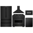 ZLINE 5-Piece Appliance Package - 36-Inch Dual Fuel Range, Hood, Refrigerator, Dishwasher, and Microwave Drawer in Black Stainless Steel