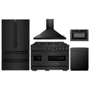 ZLINE 5-Piece Appliance Package - 48-Inch Dual Fuel Range, Hood, Refrigerator, Dishwasher, and Microwave Drawer in Black Stainless Steel