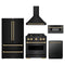 ZLINE 5-Piece Appliance Package - 30-Inch Autograph Edition Dual Fuel Range, Wall Mount Range Hood, 36-Inch French Door Refrigerator, Dishwasher, and 30-Inch Microwave Drawer in Black Stainless Steel with Champagne Bronze Accents