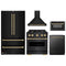 ZLINE 5-Piece Appliance Package - 30-Inch Dual Fuel Range, Hood, Refrigerator, Dishwasher, and Microwave Drawer in Black Stainless Steel with Champagne Bronze Accents