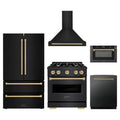 ZLINE 5-Piece Appliance Package - 30-Inch Dual Fuel Range, Hood, Refrigerator, Dishwasher, and Microwave Drawer in Black Stainless Steel with Champagne Bronze Accents