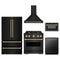ZLINE 5-Piece Appliance Package - 30-Inch Dual Fuel Range, Hood, Refrigerator, Dishwasher, and Microwave Drawer in Black Stainless Steel with Champagne Bronze Accents