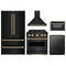 ZLINE 5-Piece Appliance Package - 30-Inch Dual Fuel Range, Hood, Refrigerator, Dishwasher, and Microwave Drawer in Black Stainless Steel with Champagne Bronze Accents
