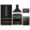 ZLINE 5-Piece Appliance Package - 30-Inch Dual Fuel Range, Hood, Refrigerator, Dishwasher, and Microwave Drawer in Black Stainless Steel with Gold Accents