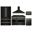 ZLINE 5-Piece Appliance Package - 48-Inch Dual Fuel Range, Hood, Refrigerator, Dishwasher, and Microwave Drawer in Black Stainless Steel with Gold Accents