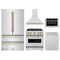 ZLINE 5-Piece Appliance Package - 30-Inch Dual Fuel Range, Hood, Refrigerator, Dishwasher, and Microwave Drawer in Stainless Steel with Champagne Bronze Accents