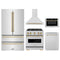 ZLINE 5-Piece Appliance Package - 30-Inch Dual Fuel Range, Hood, Refrigerator, Dishwasher, and Microwave Drawer in Stainless Steel with Champagne Bronze Accents