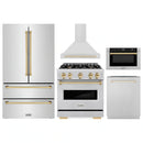 ZLINE 5-Piece Appliance Package - 30-Inch Dual Fuel Range, Hood, Refrigerator, Dishwasher, and Microwave Drawer in Stainless Steel with Gold Accents